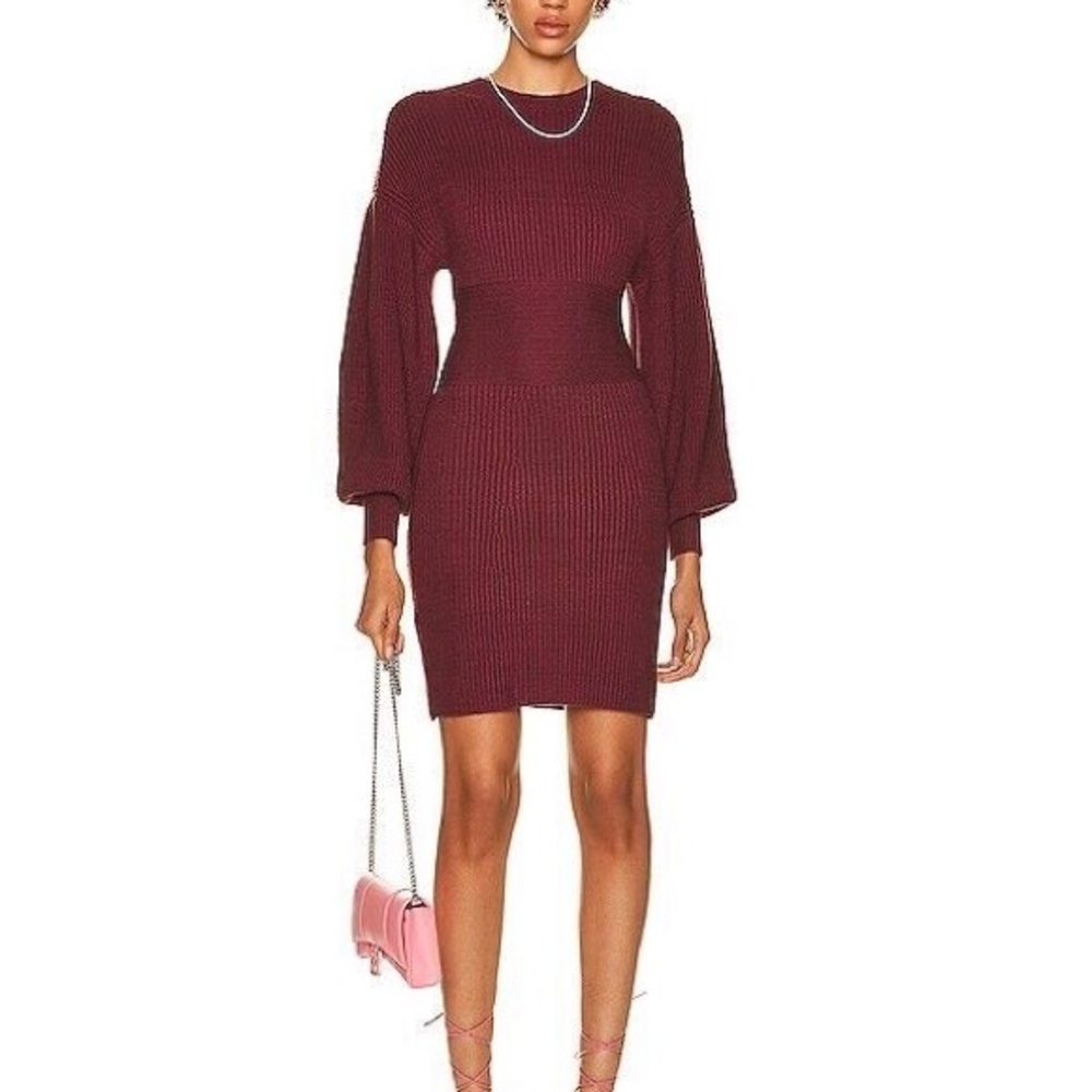 STAUD Red Long Sleeve Dress with Dramatic Sleeves